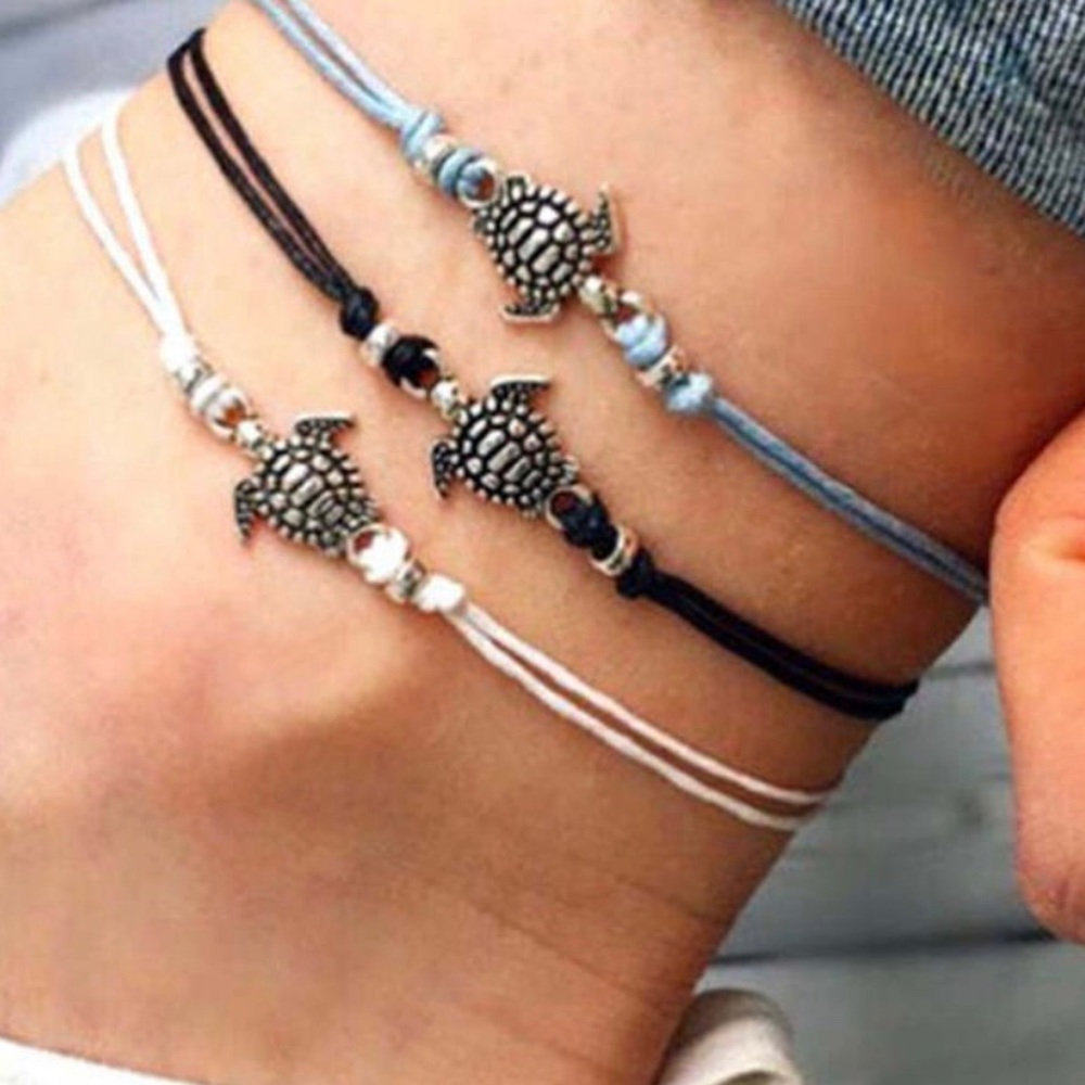 Silver Turtle Charm Anklet